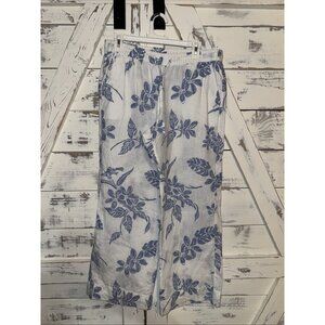Tommy Bahama Women’s Medium Pants 100% Linen Pull On Drawstring Tapered Floral